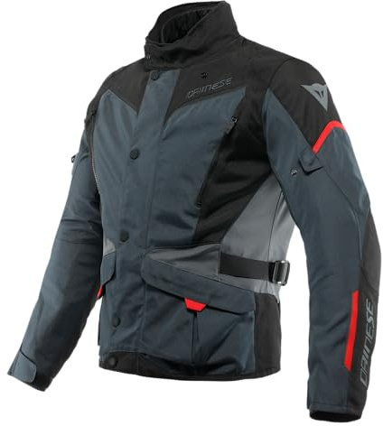 Dainese - Tempest 3 D-Dry, Chaqueta de moto Touring para Hombre, Impermeable, Forro Térmico Desmontable, Protectores de Hombros y Codos, Ébano/Negro/Rojo Lava, 46