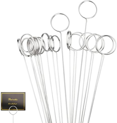 Yimerlen 30 Pcs Metal Wire Floral Picks 13 Inch Wire Floral Place Card Holder Picks, Photo Memo Holder, Round Table Name Number Card Holder for Wedding Party Birthday (Silver) Round