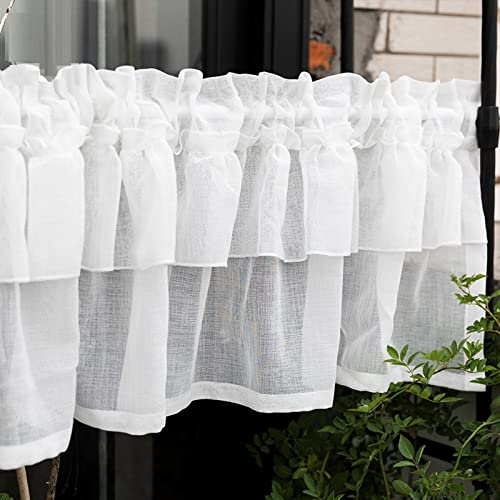 A.Monamour Tenda Corta per Finestra Piccola Tenda In Voile Tulle Trasparente Bianca Tendina Tenda da Cucina Bistrot Caffè Mezza Tenda Mantovana Tenda a Vetro Tenda a Pannello Tenda Porta Armadio