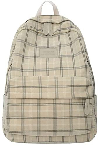 TYHOTULY Light Academia Ästhetischer Rucksack, kariert, adretter Rucksack, Teenager, Mädchen, Schulbedarf, kariert, Büchertaschen, Beige