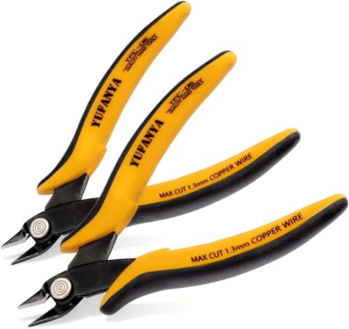 2pcs Wire Cutters,Micro Flush Cutters,Electrical Wire Cutters,Cutting Pliers,Flush Pliers Diagonal Side Cutters Wire Cutter Snips with Soft Grip for DIY Craft and Jewelry(Yellow)