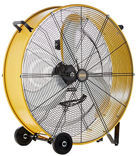 HiCFM 13000 CFM 30 inch Heavy Duty High Velocity Barrel Floor Drum Fan With Powerful 1/3HP Motor, 9ft Cord, 5in Solid Wheels for Workshop, Garage, Commercial or Industrial rooms - UL Safety Listed