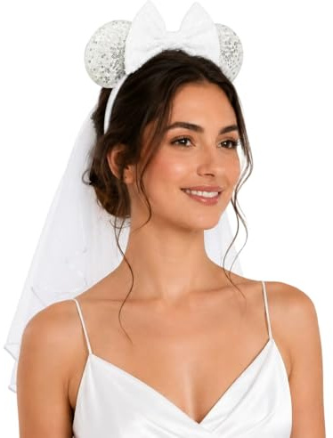 JIAHANG Serre-tête oreilles de souris avec voile de mariée, oreilles de lune de miel, enterrement de vie de jeune fille (ZZ argenté)