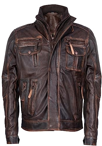 Men's Warm Vintage Brando Leather Biker Jacket