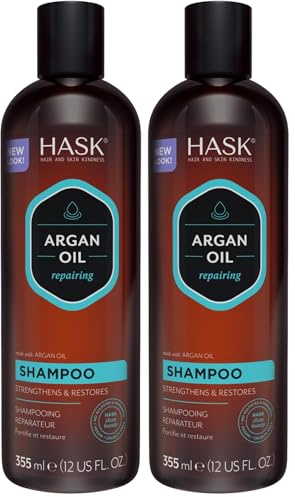 HASK ARGAN OIL Shampoo, Repairing for all hair types, color safe, and cruelty-free - 1 355mL Bottle, (Pack of 2)