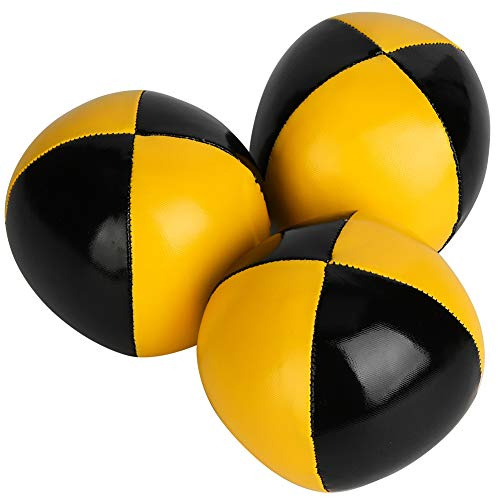 Pu-Leder-Jonglierbälle-Set, Set mit 3 Gelb-schwarzen Jonglierbällen, Jonglierbälle-Set mit ca. 2,5 Durchmesser, Professionelle Jonglierbälle für Zauber- und Zirkusvorstellungen
