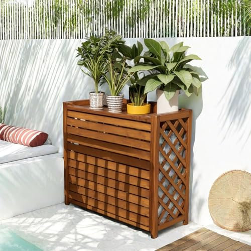 MDXVRKYBC Cubierta De Aire Acondicionado De Madera Maciza Elegante Y Resistente Que Ofrece Protección Duradera Y Diseño Atractivo para Exteriores(85x35x75cm)