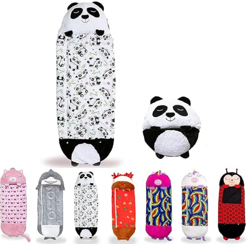 ZVD Sac de Couchage Enfant, Sac de Couchage et Oreiller de Jeu pour Enfants, Chaud pour Enfants avec Oreiller Amovible, Tapis de Sieste Pliable pour Filles et Garçons (Panda, 160 * 60 CM)