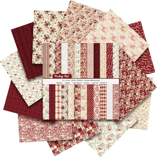 24 Sheets Boho Pattern Paper Set, 12x12 Inch Scrapbook Paper Double-Sided Decorative Craft Papers for DIY Art Card Making Scrapbook Photo Frame Decor Gift Decoration, 24 Designs (C)