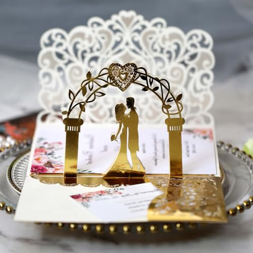 Hochzeitskarte 3D, Hochzeitskarte Pop Up, Brautpaar Bochzeitskarten, Pop-Up Romantische Wedding Card für Standesamt Kirchliche Trauung Hochzeitstag Hochzeitsgeschenk Geburtstag Hochzeitseinladung