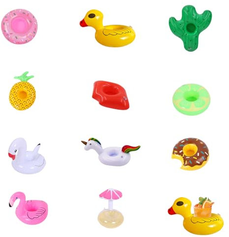 WUERKIYA Porte Gobelet Piscine Gonflable 11 Pièces - Accessoires de Pool Party - Formes Variées : Flamant Rose, Ananas, Licorne, Cactus, et Plus - PVC Écologique, Léger, Facile à Transporter - Parfai