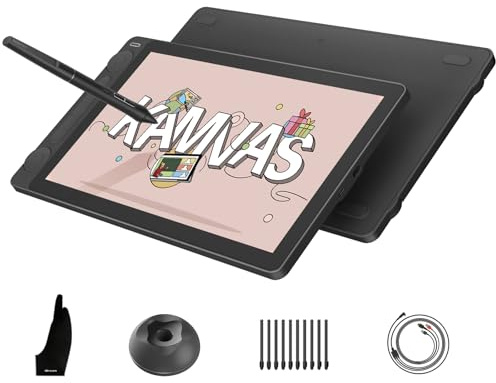 HUION Kamvas 13 Gen 3 Grafiktablett mit Display, Volllaminiertes Zeichentablett mit Anti-Sparkle Canvas Glas, PenTech 4.0, 16384 Stiftdruck, Dual Dial & Custom Keys für PC, Mac, Android, Schwarz