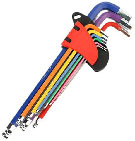 SHANGFENG 9 PCS Hex Key Set Metric Allen Key Set Anti-Slip Long Hex End Wrench Set, Color Coding for Disassembling Mechanical Equipment, Vehicle, and Bicycle Repairs