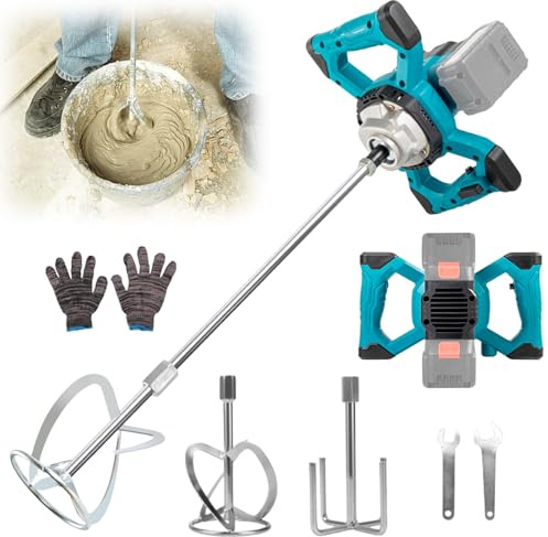 Cordless Concrete Mixer Compatible with Makita Battery, Battery Electric Paddle Mixer with 6 Speed,Portable 3200W Concrete Stirrer Cement Mixer for Mixing Fodder Mortar Paint Glue Putty (No Battery) ﻿