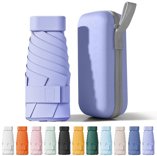 FWHFNB Litet paraply, Mini Fickparaply, Vikbart Reseparaplyer, Anti-Uv-Paraplyer för Regn, UPF 50+, Bärbar Lätt Kompakt Lätt, För Kvinnor Män, Lila