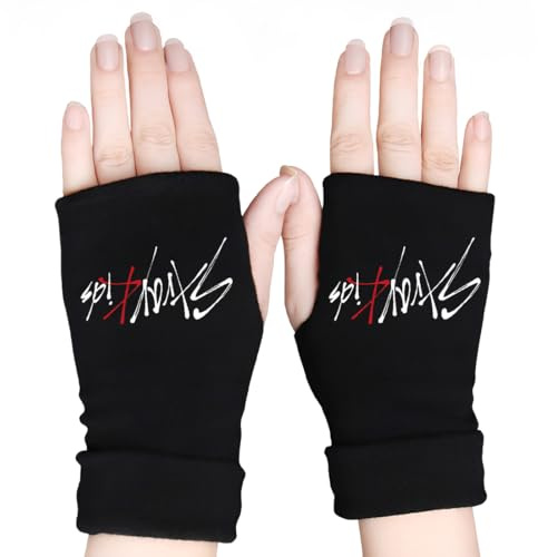 ARHZ 1 Paar Stray Handschuhe Kids Fingerlos, Skzoo Strickhandschuhe, Kpop Schwarz Winter Gloves, Kpop Fanartikel Geschenk für Stary(A)