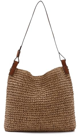 SUKUTU Bolsos de Playa de paja para Mujer Bolsos de Hombro Grandes para verano Bolsos tote hechos a mano