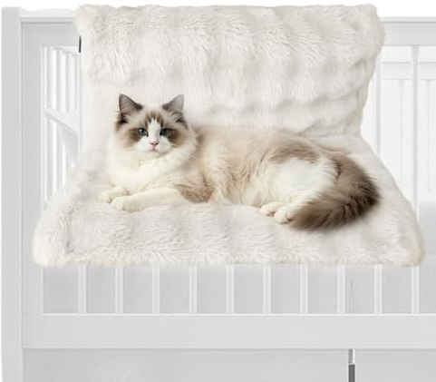 FARYODI Cama para gatos para calefacción, tumbona calefactora para gatos con funda de felpa, cama para calentar gatos, para todos los radiadores (forro polar, blanco)