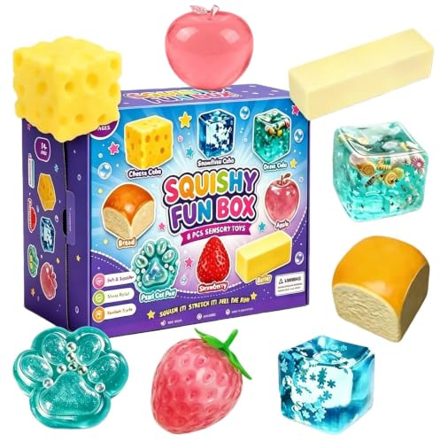 8 PCS Squishy Box, Squishy Mystery Fun Box Set, Butter, Fraise Balles Anti-Stress réalistes à Presser, à remontée Lente, Douces et Mignonnes, idéales comme Cadeaux ou Souvenirs (A)