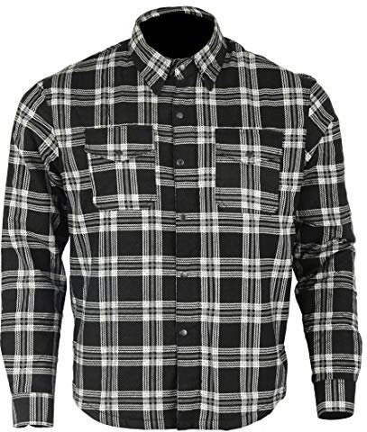 Bikers Gear Australien motorcykel Kevlar Aramid fodrad skyddande flanell skjorta rand, svart och vit, storlek M