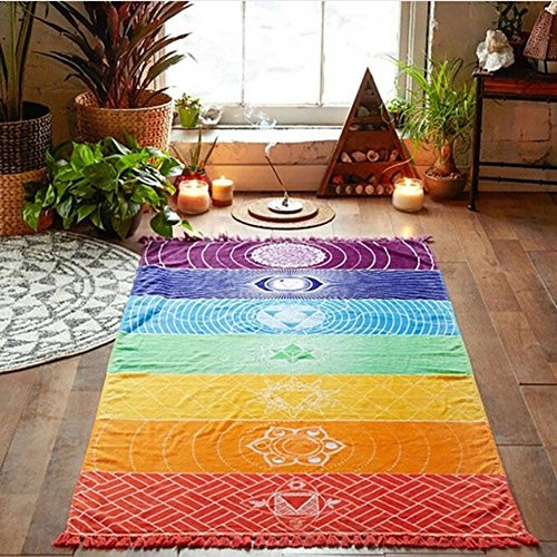 Gemini_mall, arazzo arcobaleno chakra, telo mare, tappetino da yoga, arazzo da appendere alla parete, decorazione per la casa, 150 x 75 cm, arcobaleno