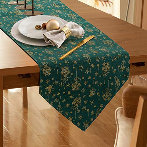 Dremisland Runner da Tavolo Albero di Natale Fiocco di Neve Runner da Tavola per Famiglia Vacanze di Natale Biancheria Tavola per Casa Tovaglia Decorativa Festa Decorazione Natalizia (Verde, 30x180cm)