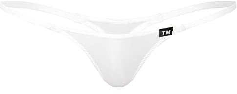 Oyolan String Homme Sexy Hot Micro String Ficelle T-Back Thong G-String Taille Basse Slip Tanga Elastique Underwear M-XXL Type A Blanc L