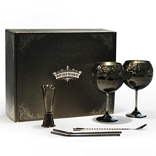 Copas de Gin, Copas de Vino Acero Inoxidable, Kit de Fabricación de Ginebra para Amantes de la Ginebra, 680 ml, Negro.