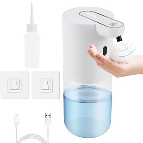 Dispenser Sapone Automatico, 400ml dispenser sapone schiuma, IPX5, 4 Livelli Regolabili, Sensore di Movimento Infrarossi, USB Ricaricabile, er Bagno, Cucina e Ufficio (A)