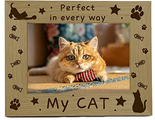 CREATCABIN Marcos Fotos para Gatos Marco Madera Grabado Conmemorativo Madera Natural Se Adapta A 4x6 Retrato Horizontal para Familia Amante los Gatos Regalo Decoración Mesa para Hogar