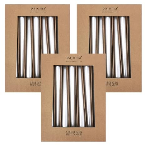 Stavljus set om 30 | Metalic – silver | höjd 25 cm ø 2,2 cm | brinntid 7 timmar – premiumkvalitet | enfärgade spetsljus | pajoma