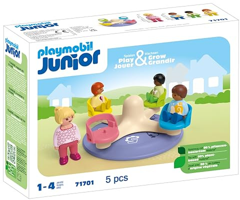 PLAYMOBIL JUNIOR | Zahlenkarussell | inklusive drehender Sitze | nachhaltiges Spielzeug aus biobasierten Kunststoffen | für Kinder ab 1 Jahr | 71701