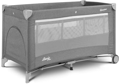 CARETERO Cama de Viaje Bebé Basic Plus con Colchón 120x60 cm - Cama de Viaje Plegable para Bebés hasta 15 kg - Desde el Nacimiento hasta los 4 Años - Bolsa de Transporte - Gris