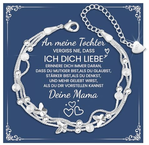 CheersLife Mutter Tochter Armband, Silber 925 Damen Schmetterling 3-Lagige Kette Armbänder, Mutter Tochter Geschenke von Mama Geburtstagsgeschenk für Töchter Mädchen Weihnachten Abschluss Kommunion