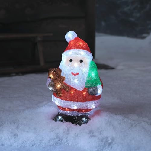 Lights4fun 32cm Acryl LED Weihnachtsmann mit Teddy Weihnachtsmann Figur innen und außen Weihnachtsfigur Weihnachtsmann Weihnachtsdeko Weihnachtsbeleuchtung Außen