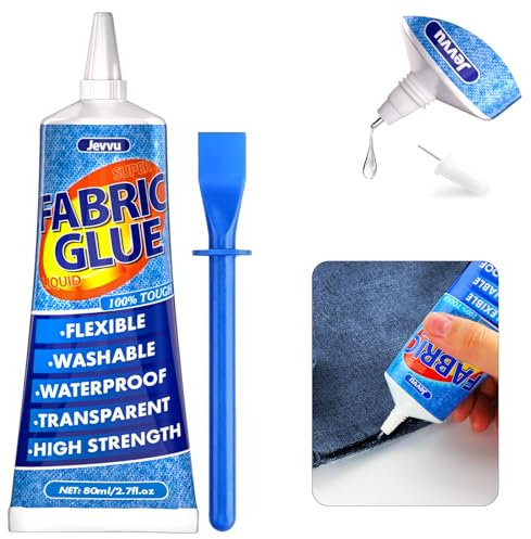 Jevvu Textilkleber, 80ml Stoffkleber Textilkleber für Kleidung, Reparaturkleber für Stoffe, Bastelprojekte, Polsterungen, Textilien, Puppenreparatur, Filz und Abzeiche