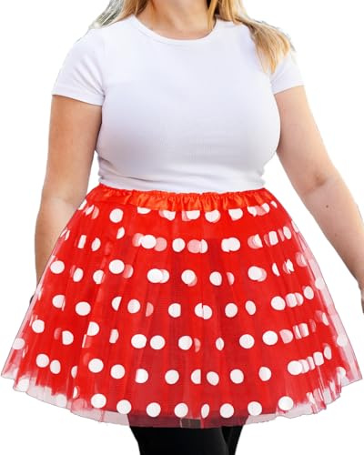 Women Adult 5 Layered Plus Size Tutu Skirt Red and White Polka Dots Tutu Skirt Halloween Christmas Mouse Costume Tutus