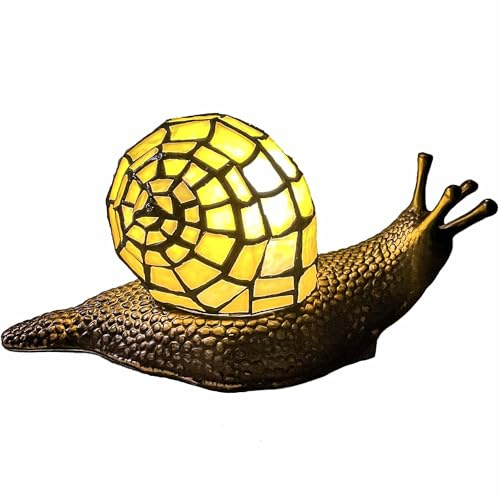 Bieye L30943 Lampe de table d'appoint en verre teinté de style Tiffany en forme d'escargot de Land pour la décoration de la maison (jaune, 10 P x 5 L x 5 H)