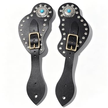 CHEOTIME 2 cinghie in pelle per speroni da cowboy, uomini e donne, cinghie regolabili a strato singolo, cinghie per stivali da cowboy (nero)