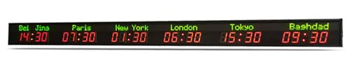 LJYKBFL Horloge Mondiale à 6 fuseaux horaires, Connexion Wi-FI et Ville modifiables, Horloge Murale LED, Chiffres clairement affichés, Convient aux hôtels, aéroports et lieux de Divertissement.