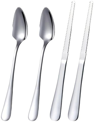 2 Cucharas, 2 Cuchillos De Pomelo, Cucharas De Excavación Con Un Patrón De Onda, Cucharas De Excavación Especiales Para Frutas, Herramientas Para Hacer Postres De Picnic.