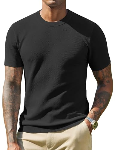 COOFANDY Camiseta de Punto para Hombre Manga Corta Básica de Verano Cuello Redondo