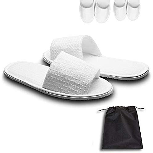 AhfuLife 5 Pairs of Waffle Spa Slippers, Open Toe White Slippers - Fit Most Men and Women for Spa, Party Guest, Hotel and Travel