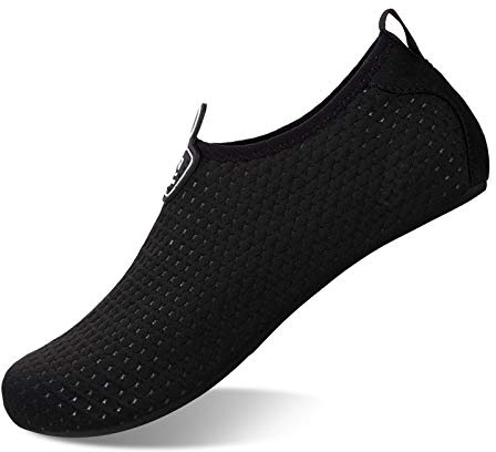 Barefoot Water Shoes Aqua Spotrs Socks Quick-Dry Beach Swim Snorkeling Surf Diving Pool Yoga Shoes for Mens Womens (S108-Black, 7.5/8.5UK)