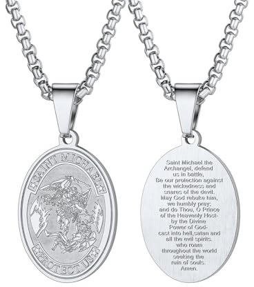 U7 St Michael Pendant for Men Stainless Steel Saint Michael Necklace St Michael Pendant Oval Religious Amulet Necklace for Men Women Protection Catholic Jewelry