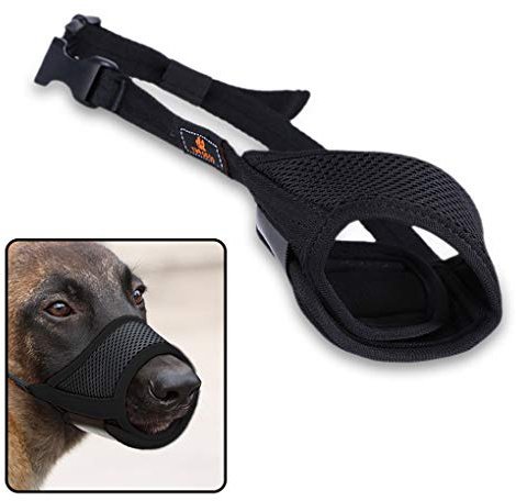 Andiker - Museruola per Cani in Rete Traspirante e Resistente Nylon con Passante Regolabile e Morbida Imbottitura per impedire l'abbaiamento, morsi e Masticare, con Doppia Chiusura (Nero, XS)