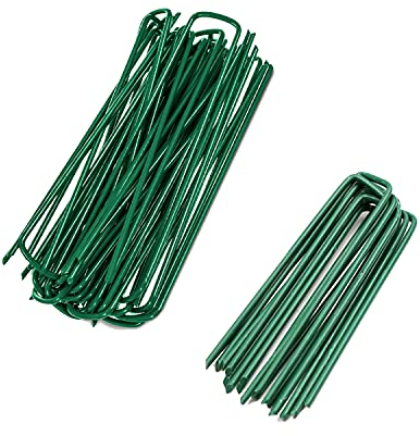 Fixed Lawn Garden Pegs Stakes for Netting Robust and Corrosion-resistant U-Shaped Nail Pins for Weed Tent Pegs Metal for Artificial Grass, Green Paint. (Green, 10PCS)