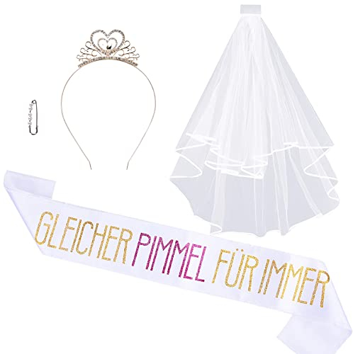 FORMIZON Junggesellinnenabschied Schärpe Party, JGA Deko Accessoires für Den Junggesellinnenabschied mit Bride to Be Schleier, Tiara, Hen Party JGA Accessoires Deko für Bachelorette Frauen Party(Gold)