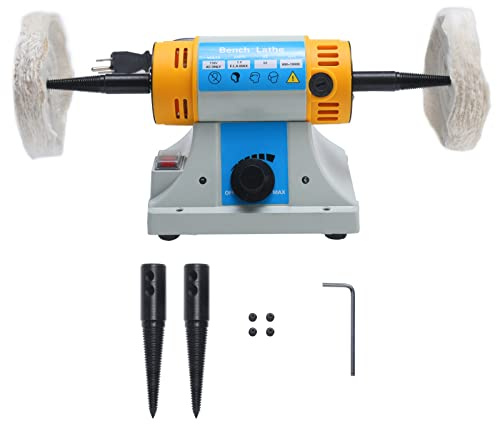 YaeTek 4-1/4 Bench Lathe Buffer Polisher Electric Benchtop Jewelry Polisher Rock Variable Speed Polishing Machine Dual 4 inch Buffing Wheel Bench Grinder Machine for Jewelry, Wood, Silver, Amber