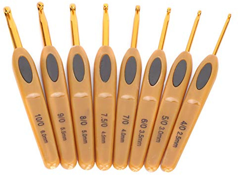 Kit de Agujas de Ganchillo, 8 Piezas Juego de Agujas de Tejer de Diferentes Tamaños Herramientas de Tejer de Ganchillo Agujas Ergonómicas de Aluminio Mango de Plástico Marrón para Principiantes Amante